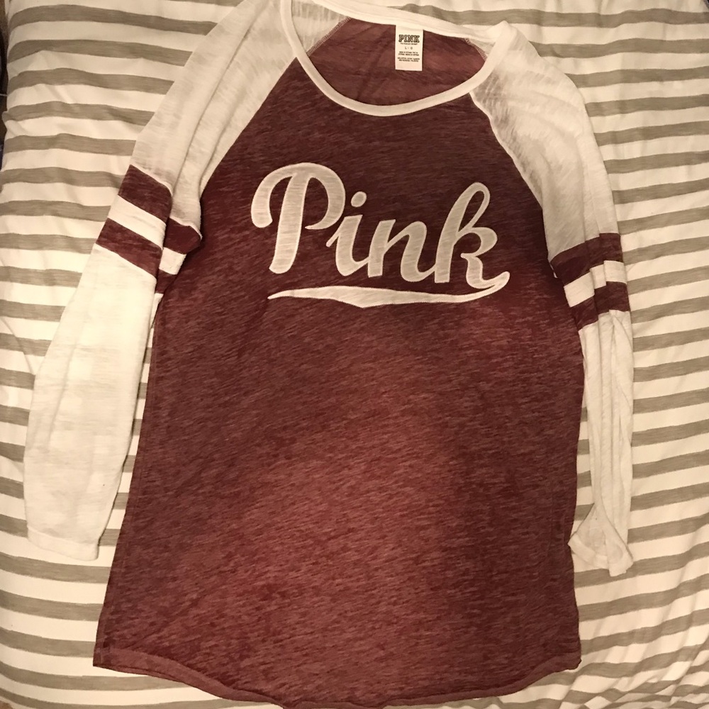 PINK Victoria Secret Maroon Baseball Tee